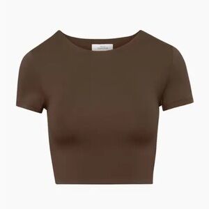 🌟BABATON🌟 CONTOUR KNIT CROP TOP TEE SHORT SLEEVE CREWNECK BROWN SZ S
